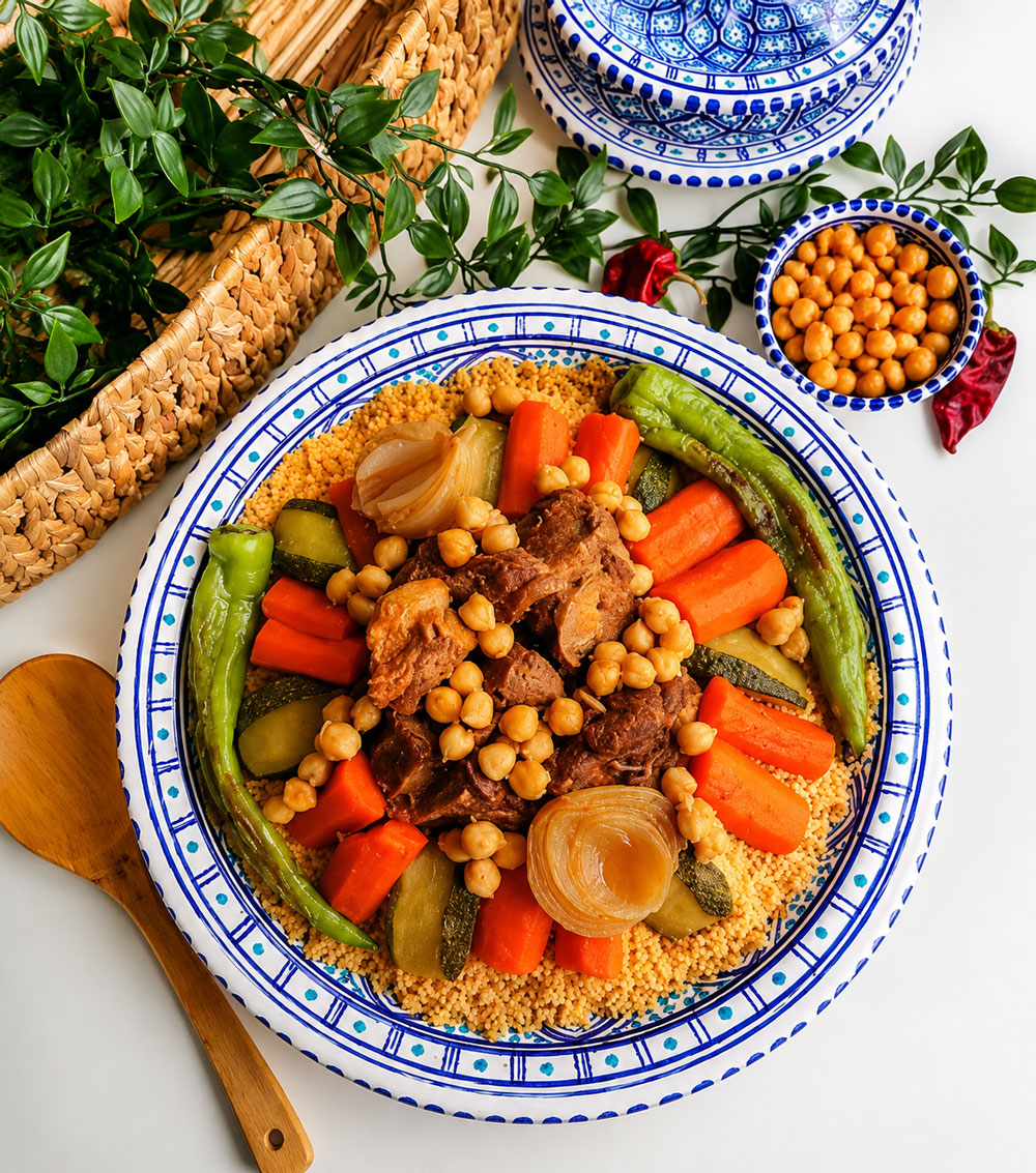 Couscous met seizoensgroenten en gegrild vlees geserveerd als shared dining gerecht bij LaSqala Zwolle.